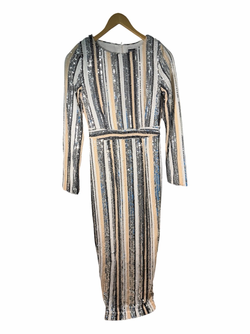 Boohoo Boutique Lara Stripe Sequin Midi Party Dress - Silver & Beige